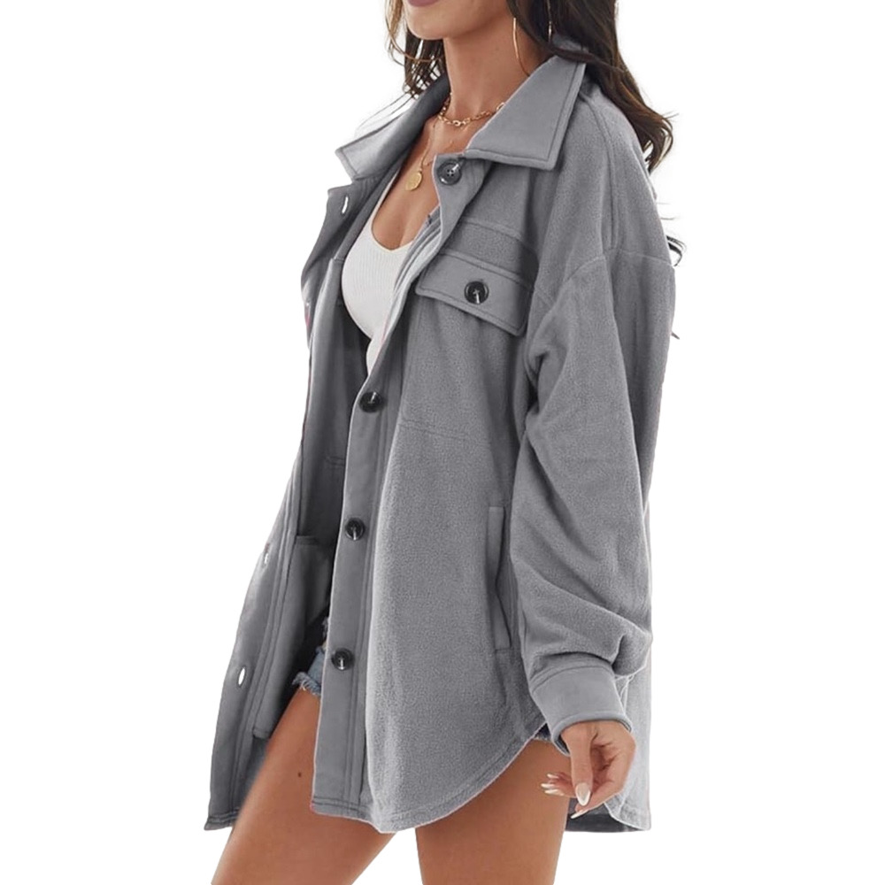 ZENANA Women’s light grey fleece shacket shirt jacket size small NWOT - Picture 3 of 6